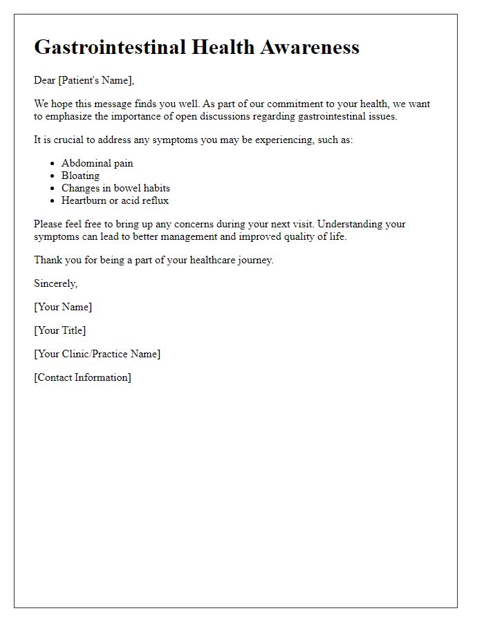 Letter template of gastrointestinal issue awareness for patient-provider discussions