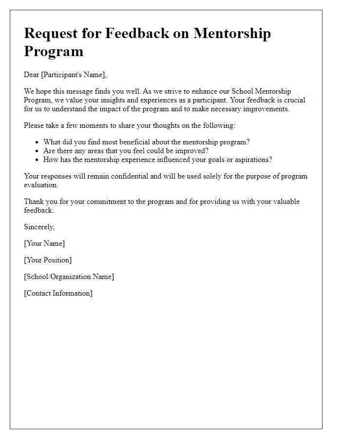 Letter template of feedback request for school mentorship participants