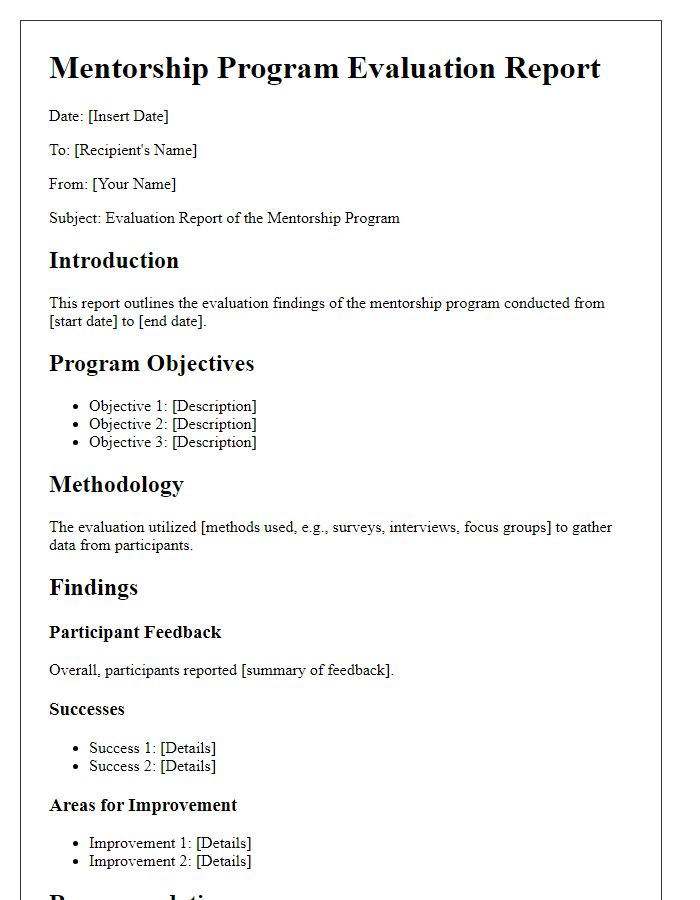 Letter template of mentorship program evaluation report