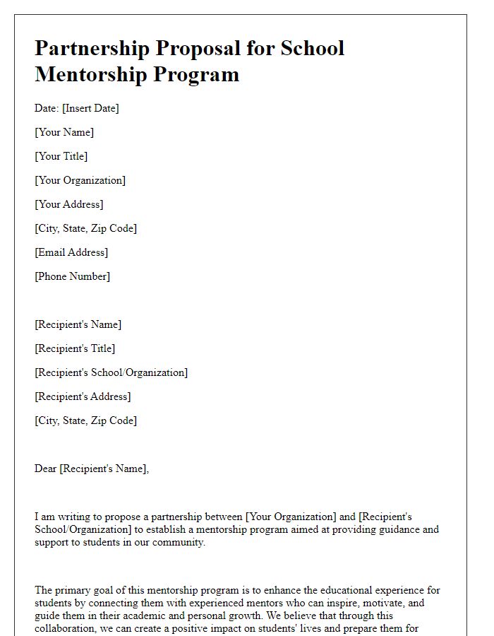 Letter template of partnership proposal for school mentorship