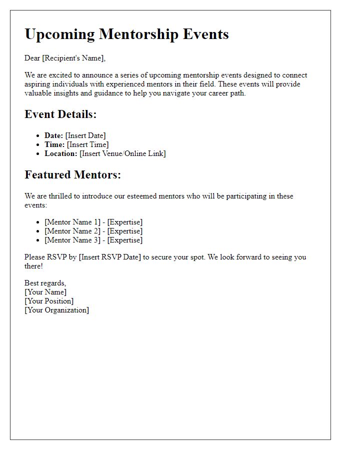 Letter template of upcoming mentorship events announcement
