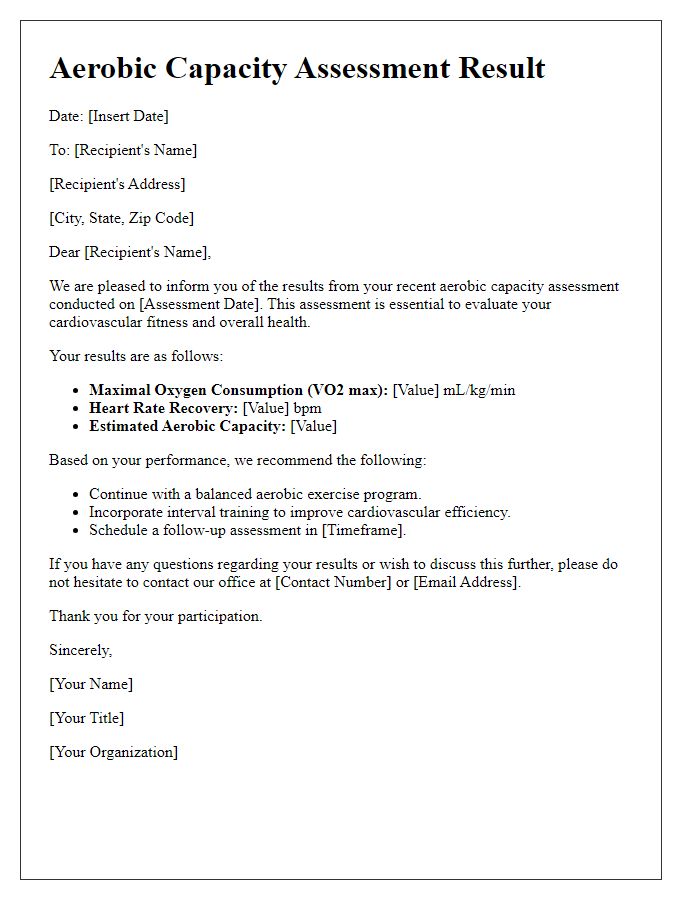 Letter template of aerobic capacity assessment letter