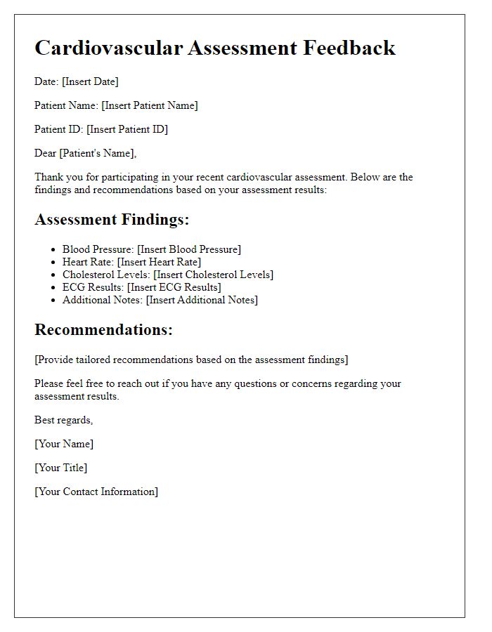 Letter template of cardiovascular assessment feedback