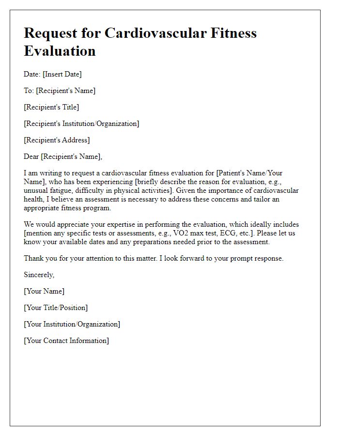 Letter template of cardiovascular fitness evaluation request