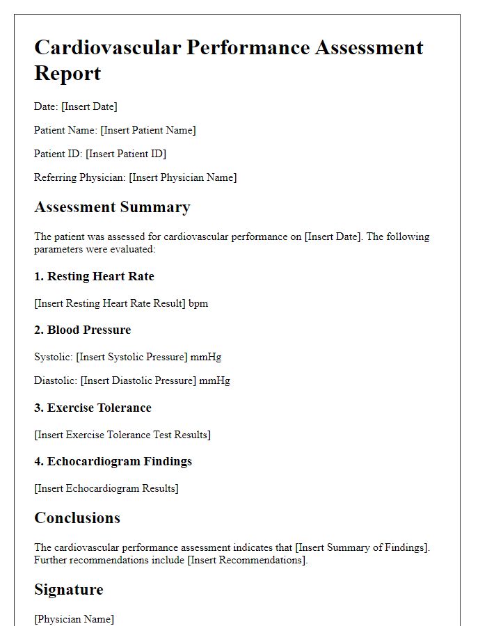 Letter template of cardiovascular performance assessment report