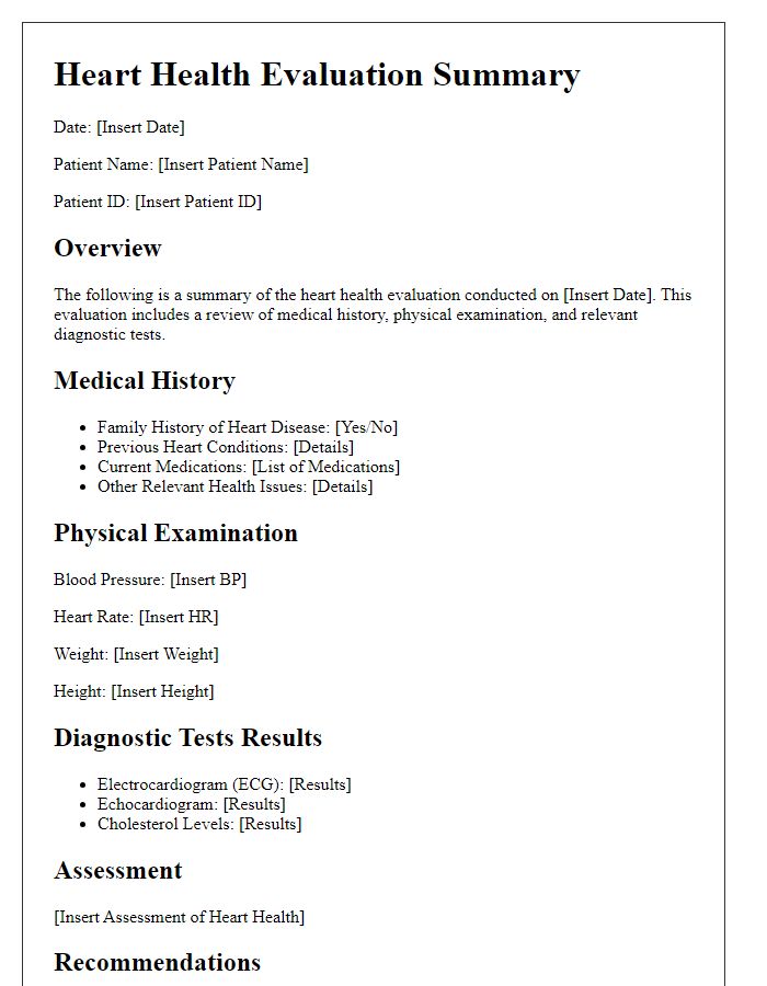 Letter template of heart health evaluation summary