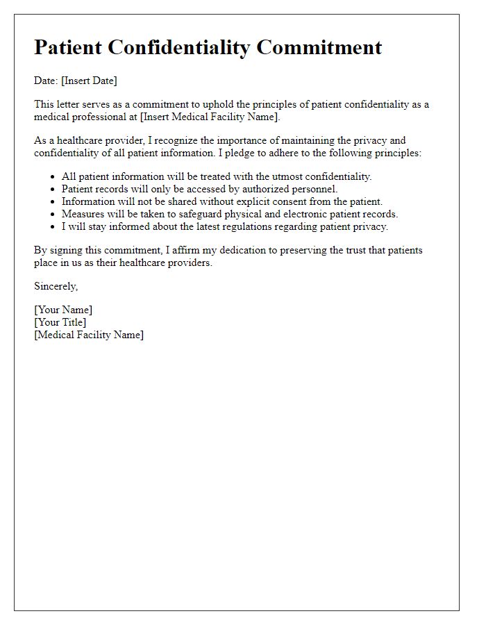 Letter template of patient confidentiality commitment for medical professionals