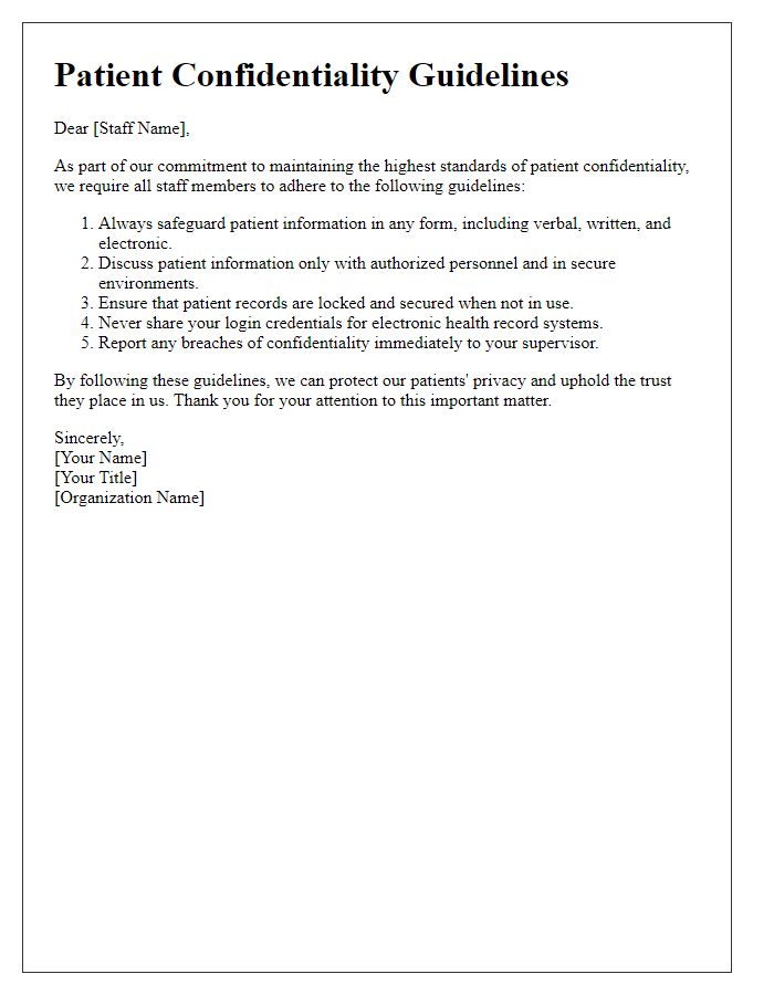 Letter template of patient confidentiality guidelines for staff training