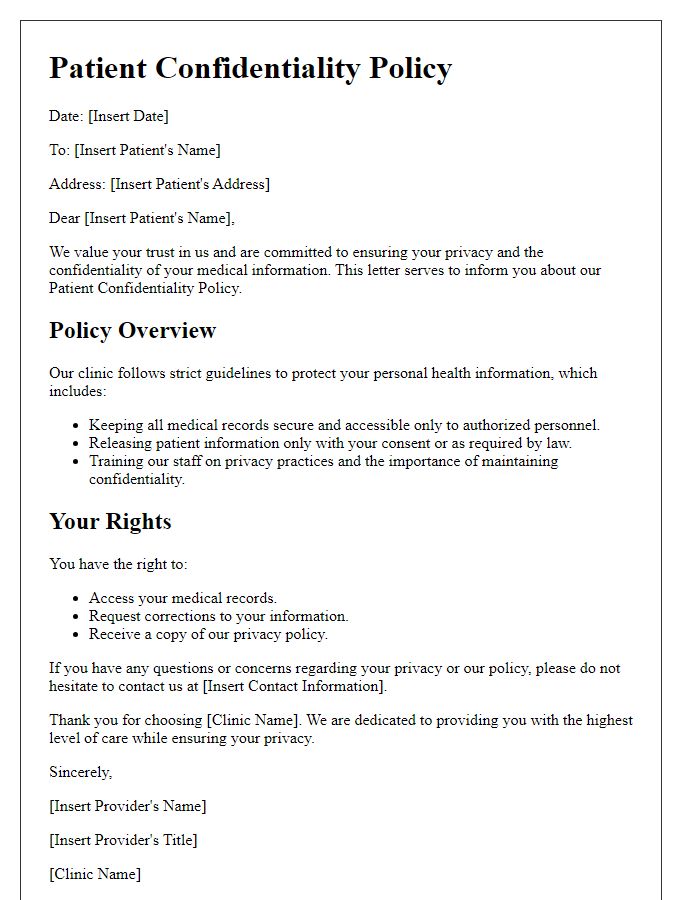 Letter template of patient confidentiality policy for clinics