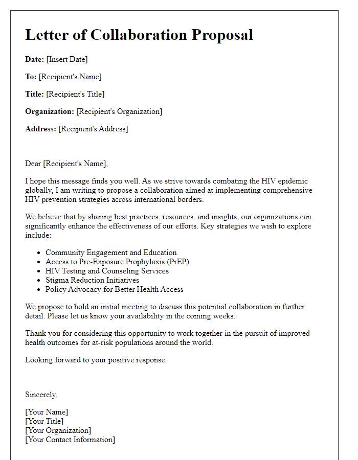 Letter template of HIV prevention strategies for international health collaborations.