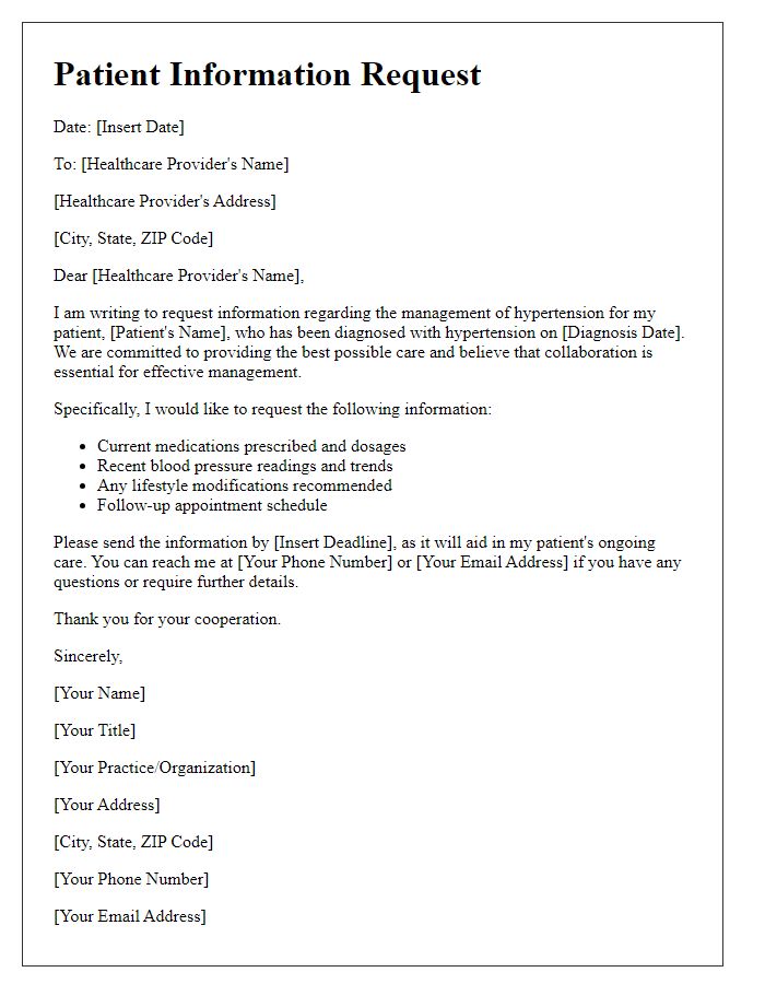 Letter template of hypertension management patient information request