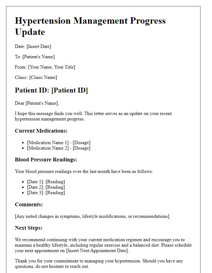 Letter template of hypertension management progress update