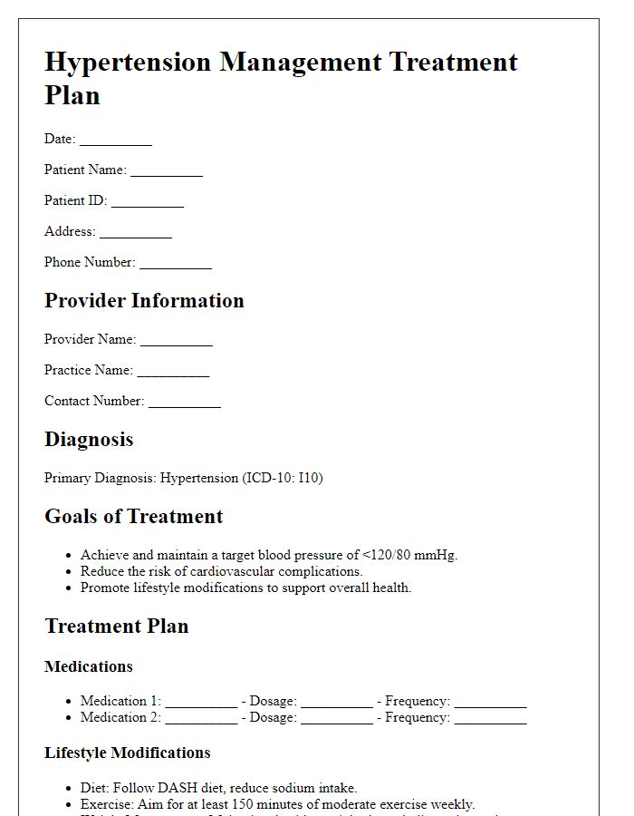 Letter template of hypertension management treatment plan