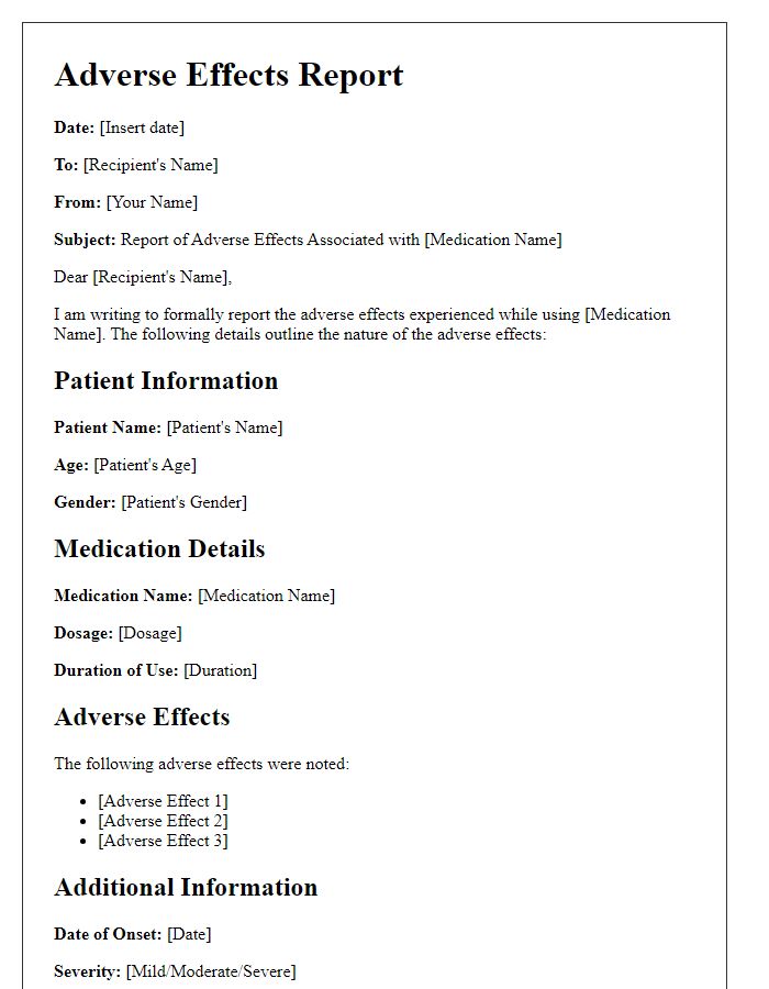 Letter template of adverse effects report for medication