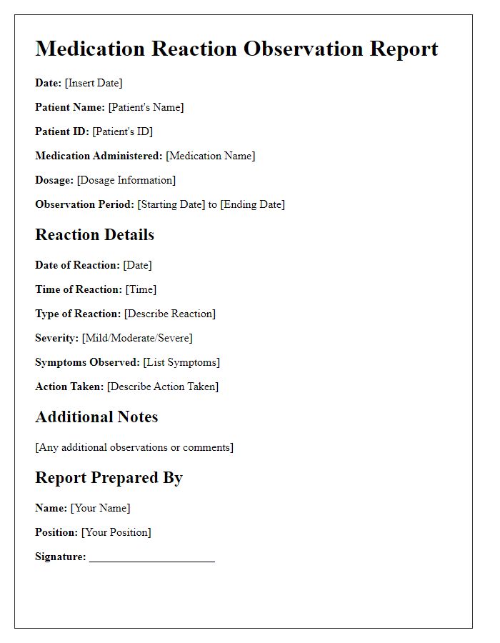 Letter template of medication reaction observation report