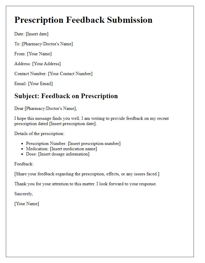 Letter template of prescription feedback submission