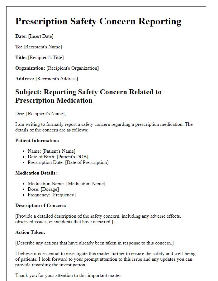 Letter template of prescription safety concern reporting