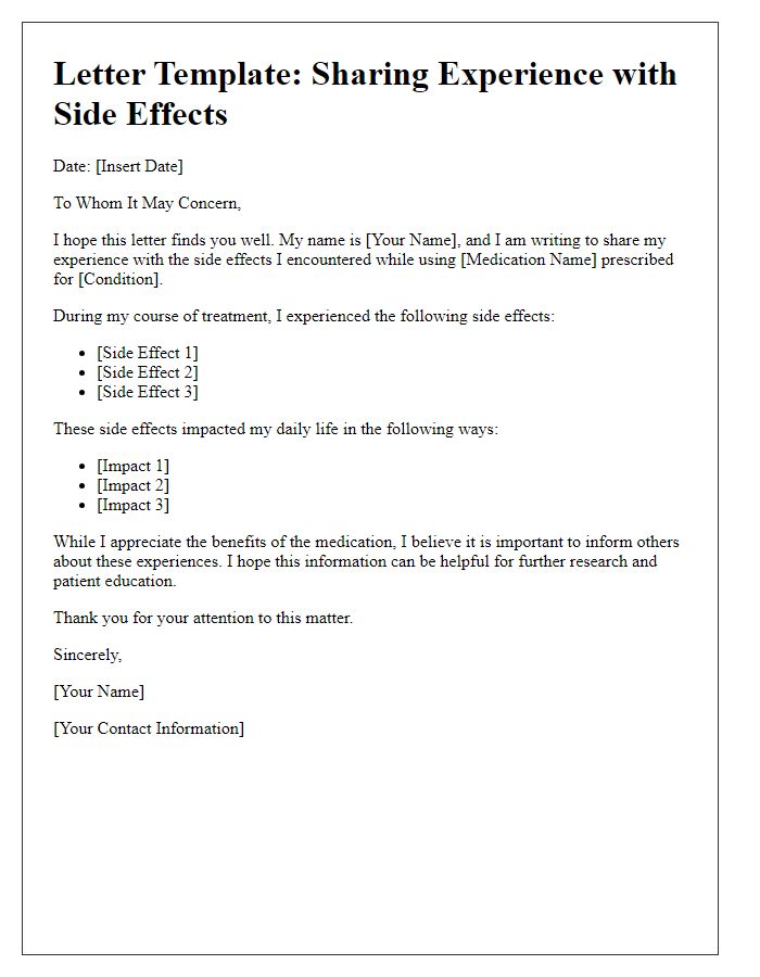 Letter template of side effects experience sharing