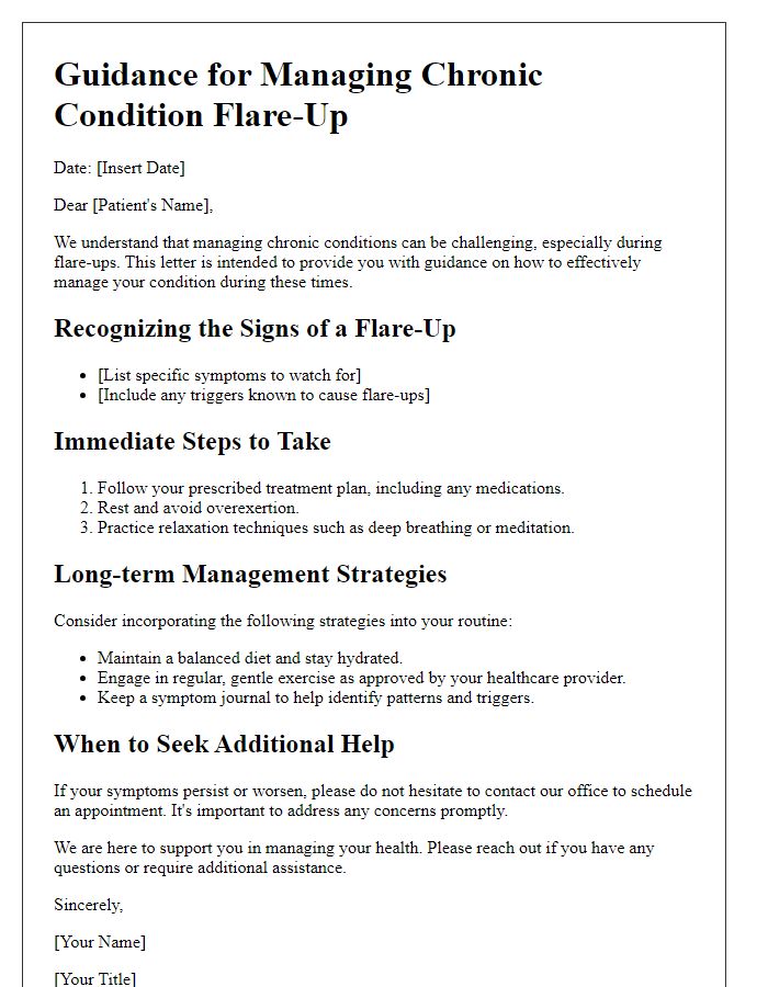 Letter template of guidance for managing chronic condition flare-up.