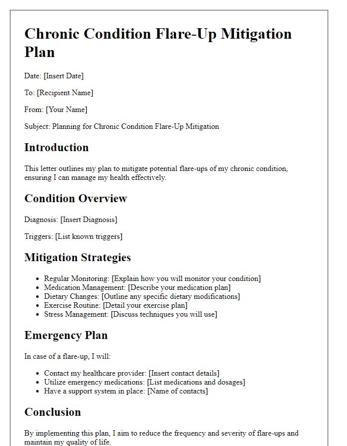 Letter template of planning for chronic condition flare-up mitigation.