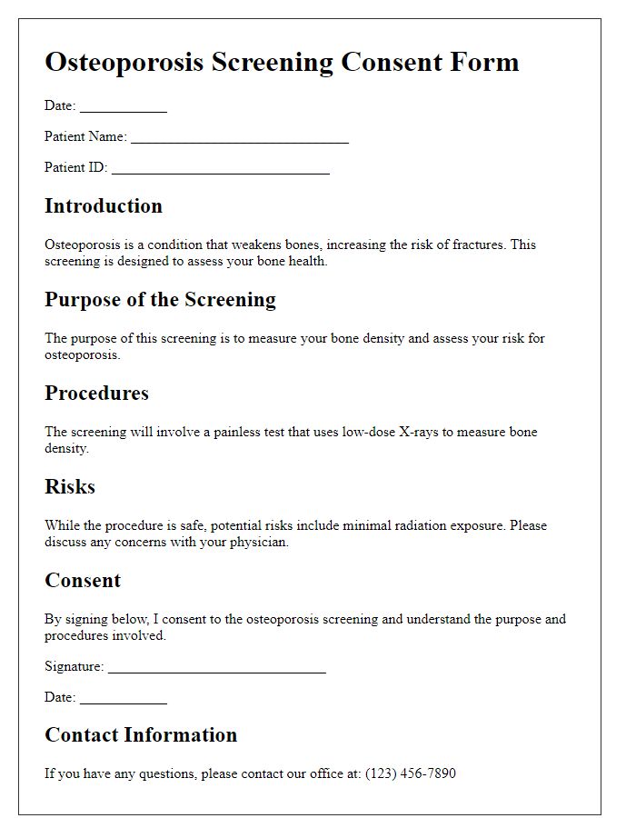 Letter template of osteoporosis screening consent form