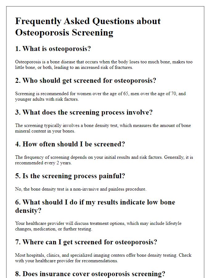 Letter template of osteoporosis screening frequently asked questions