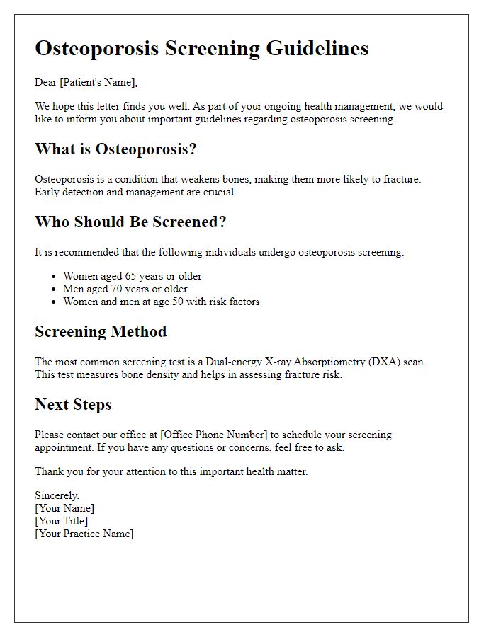 Letter template of osteoporosis screening guidelines for patients