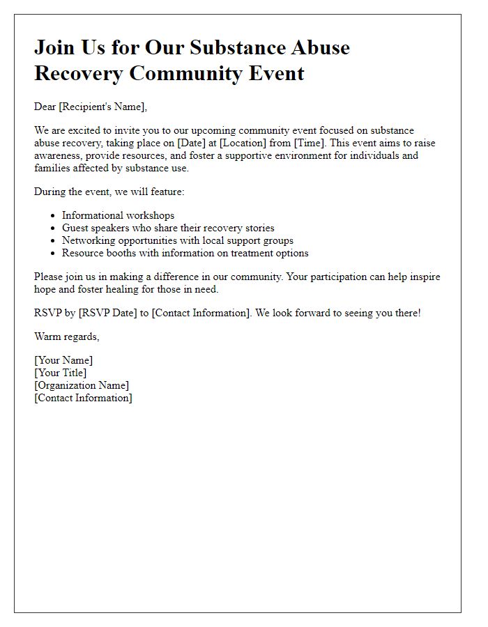 Letter template of outreach for substance abuse recovery community events