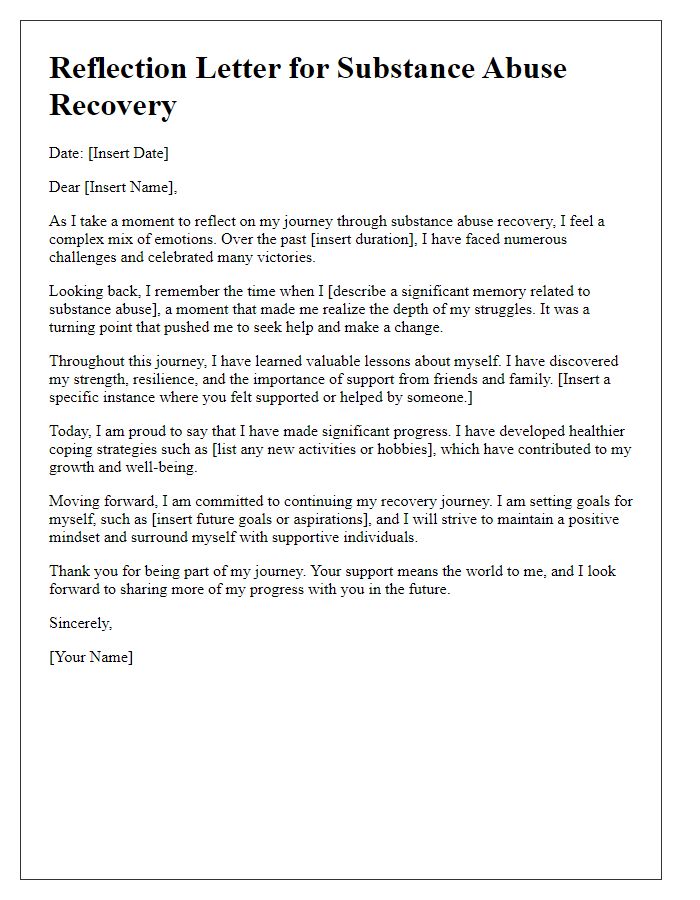 Letter template of reflection for substance abuse recovery journey