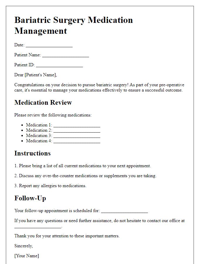 Letter template of Bariatric Surgery Medication Management