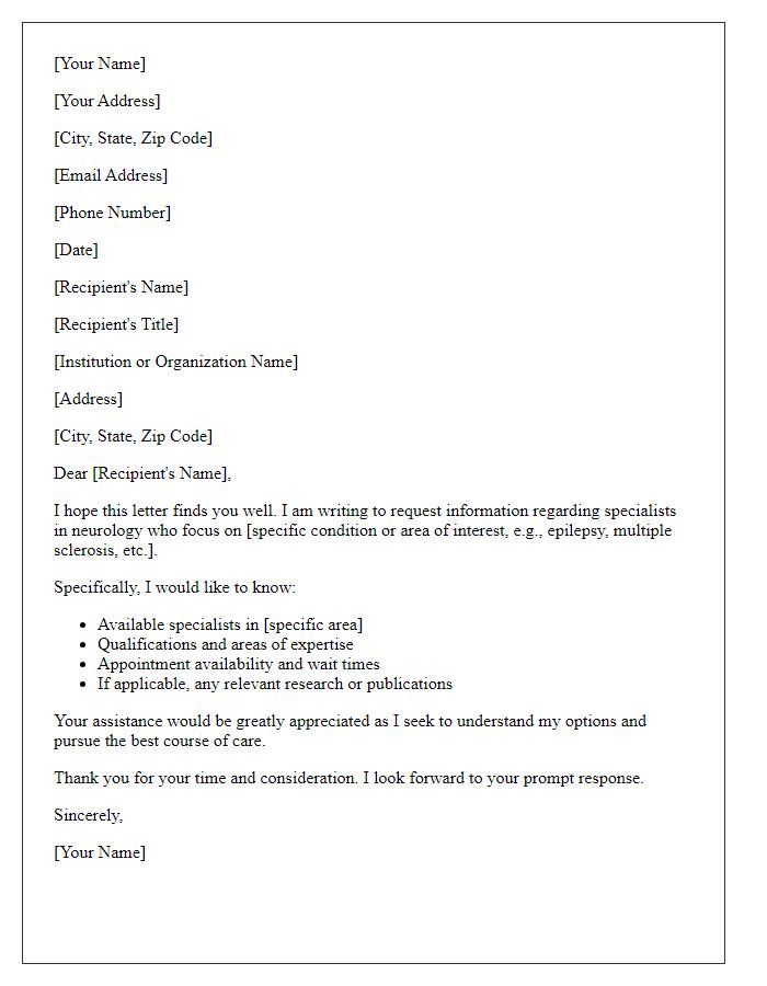 Letter template of information request for neurology specialists