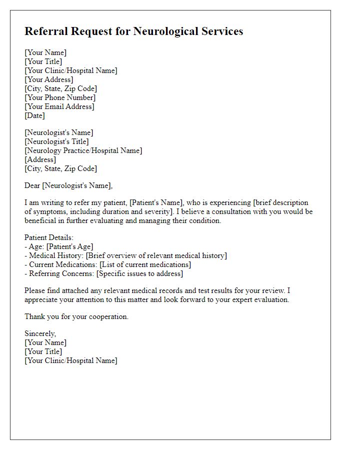 Letter template of referral request for neurological services