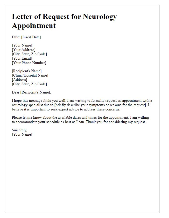 Letter template of request for neurology specialist appointment