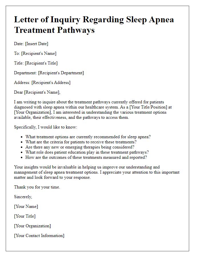 Letter template of questioning sleep apnea treatment pathways