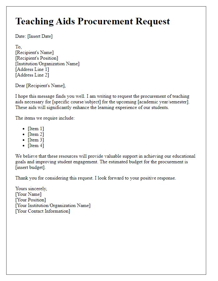 Letter template of teaching aids procurement