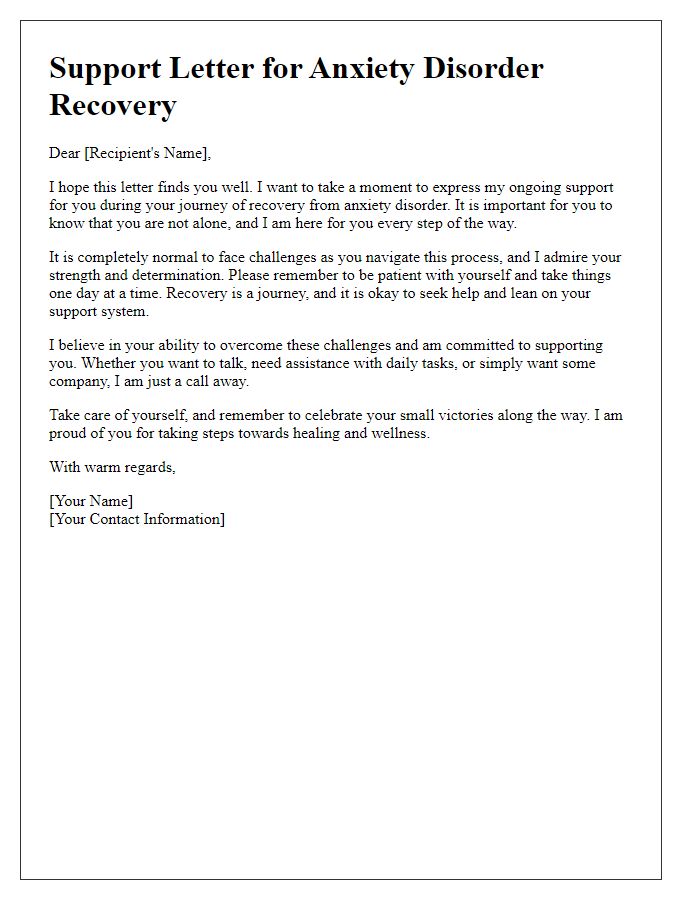 Letter template of ongoing support for anxiety disorder recovery