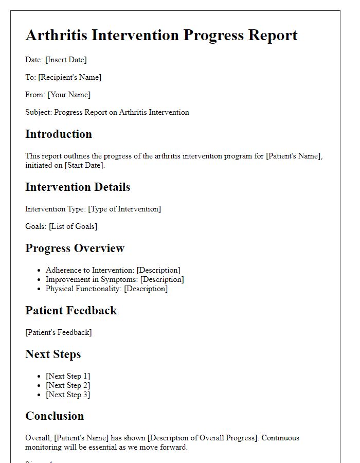 Letter template of arthritis intervention progress report