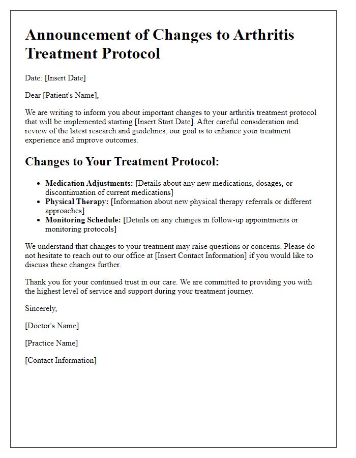 Letter template of arthritis treatment protocol changes announcement