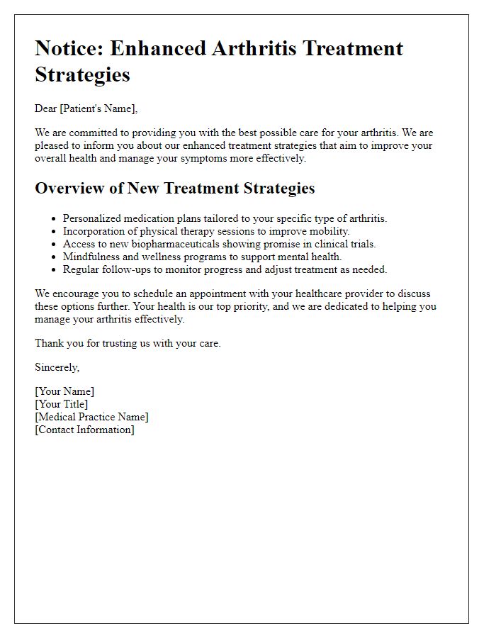 Letter template of enhanced arthritis treatment strategies notice