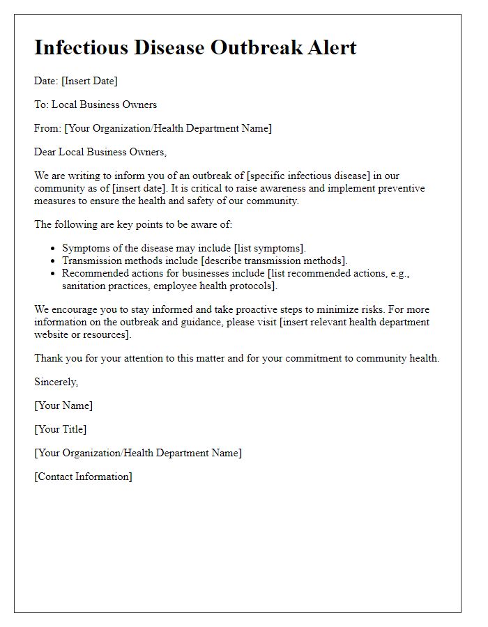 Letter template of infectious disease outbreak alert for local businesses