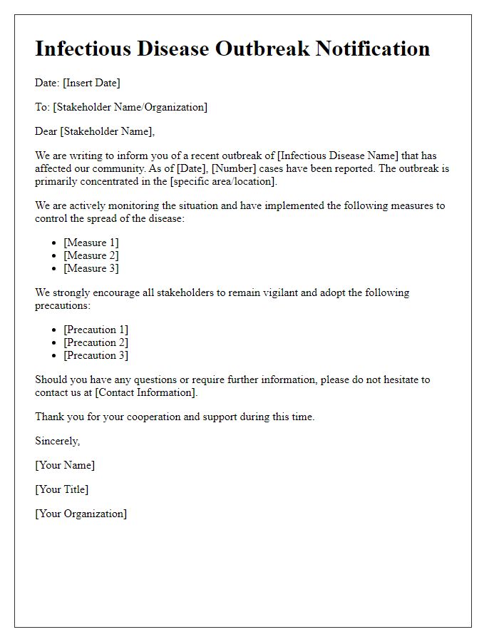 Letter template of infectious disease outbreak notification to stakeholders