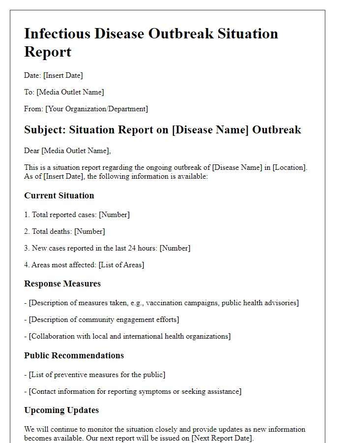 Letter template of infectious disease outbreak situation report for media outlets