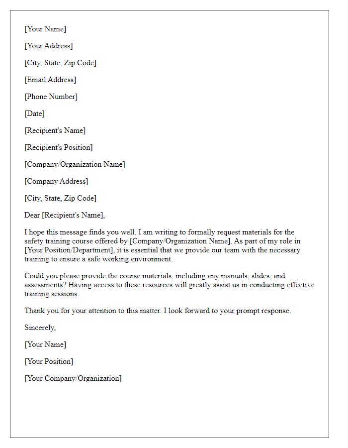 Letter template of request for safety training course materials