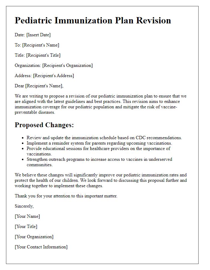 Letter template of pediatric immunization plan revision