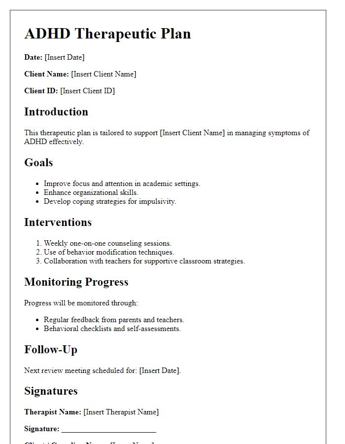 Letter template of adapted ADHD therapeutic plan.