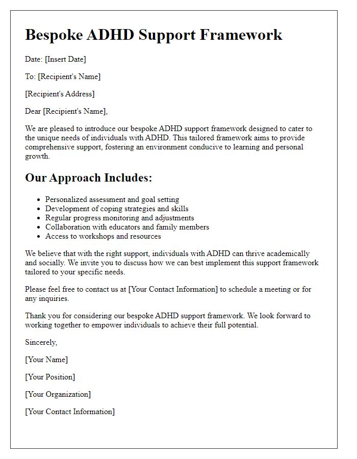 Letter template of bespoke ADHD support framework.