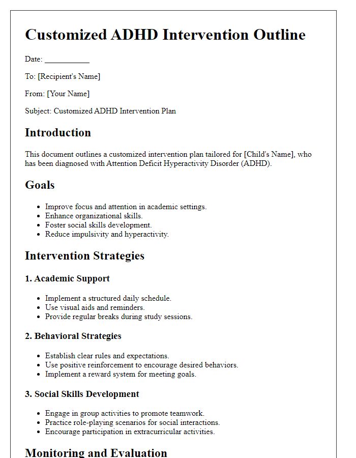 Letter template of customized ADHD intervention outline.