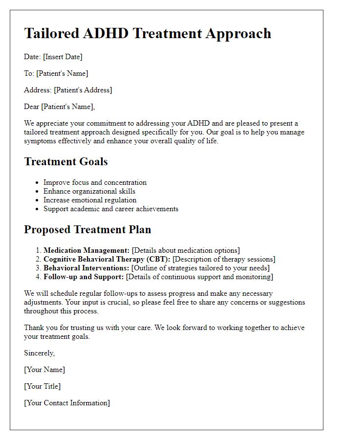 Letter template of tailored ADHD treatment approach.