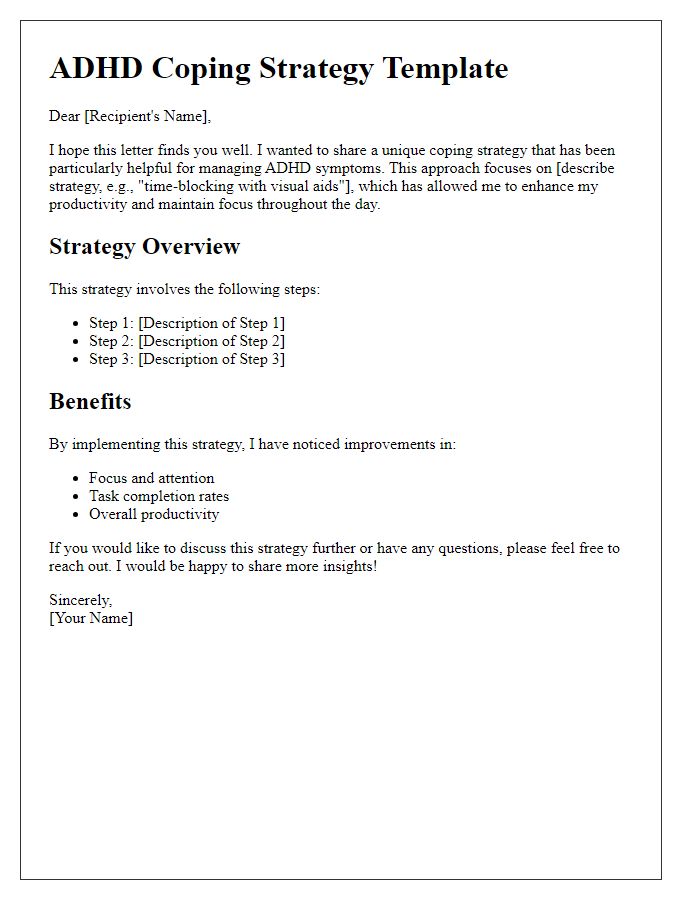 Letter template of unique ADHD coping strategy design.