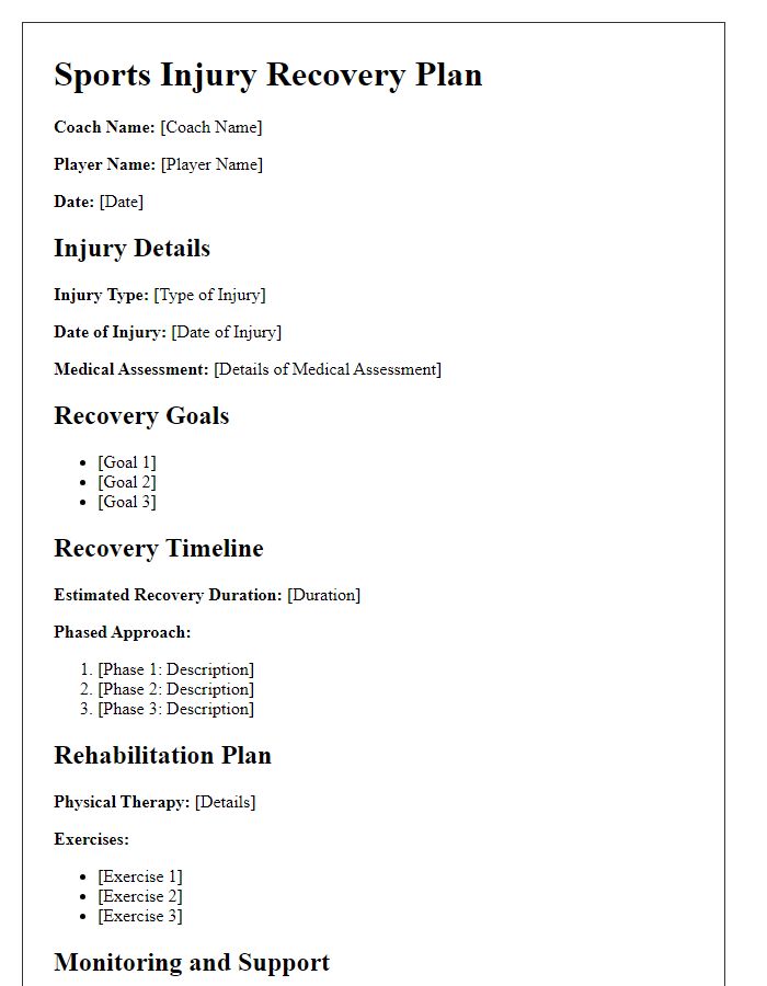 Letter template of sports injury recovery plan for coaches